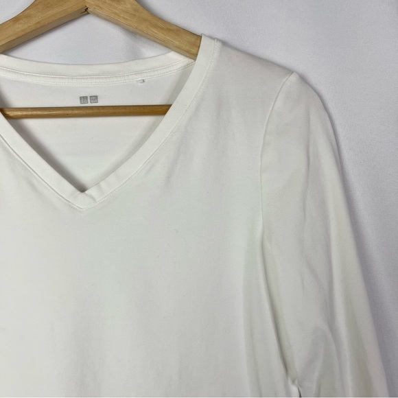 Uniqlo White V-Neck Cotton Long Sleeve T-Shirt M - Picture 4 of 4